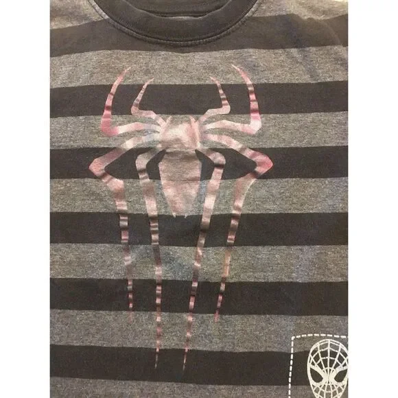SPIDERMAN Boys Black Striped Tshirt Size 5/6 - - Picture 3 of 5